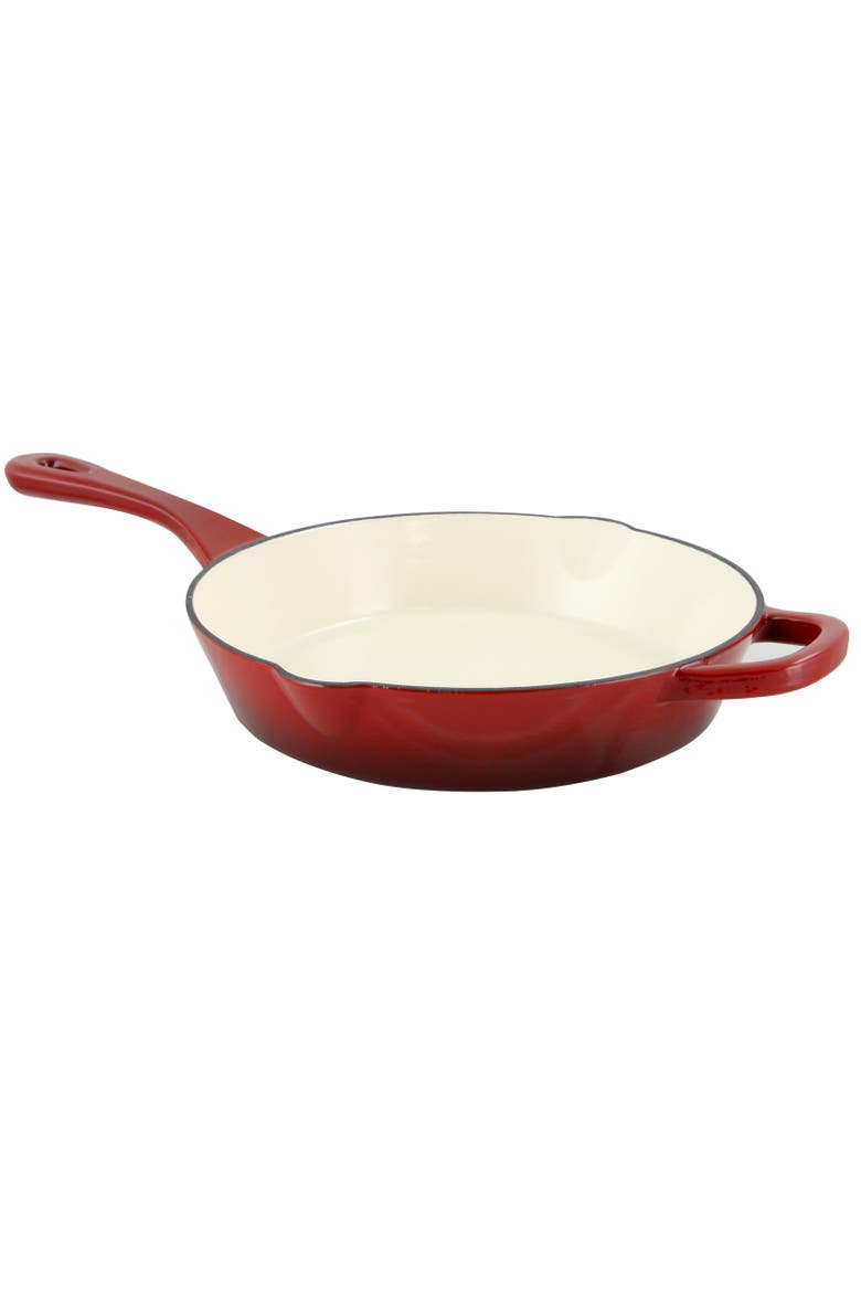 10 in. Round Enameled Cast Iron Skillet, Alternate, color, Red