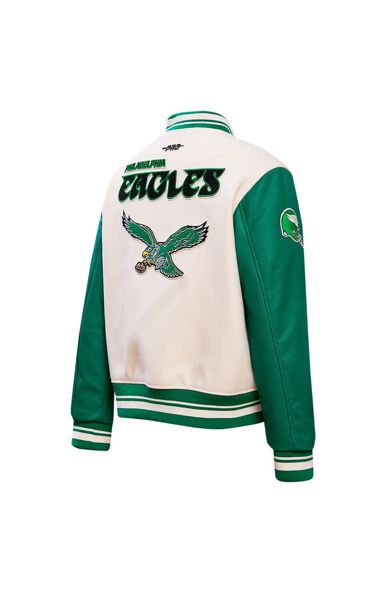 PRO STANDARD Women's Pro Standard  Cream Philadelphia Eagles Retro Classic Vintage Full-Zip Varsity Jacket, Alternate, color, 