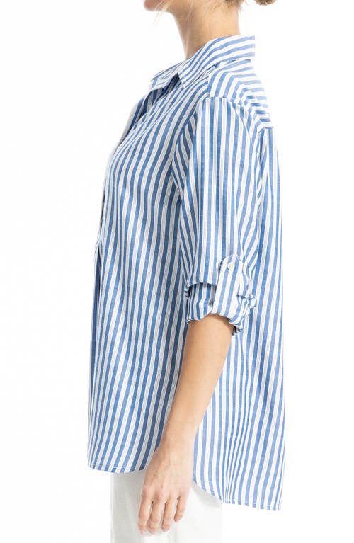 Max Studio Stripe Oversize Long Sleeve Button-up Tunic