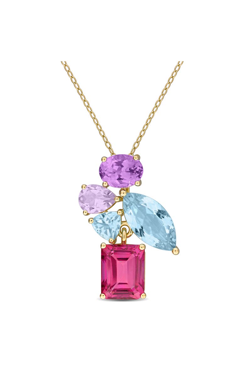 Multi-Gem Cluster Pendant Necklace Plated Silver, Main, color, Yellow-Plated Sterling Silver