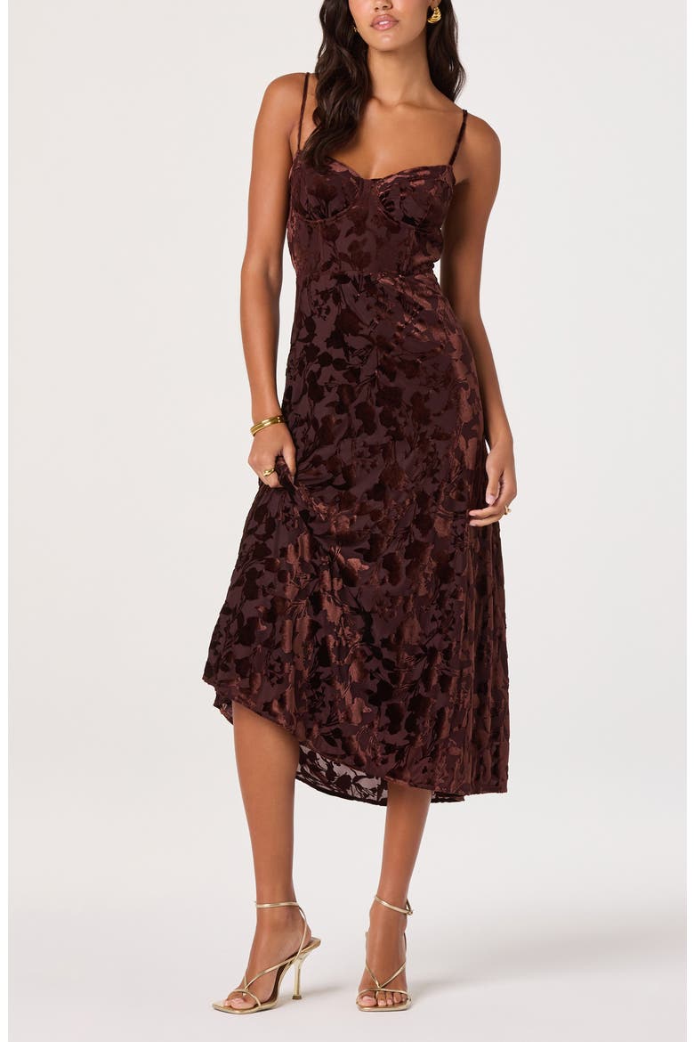 Underwire Burnout Velvet Cocktail Dress, Alternate, color, BROWN