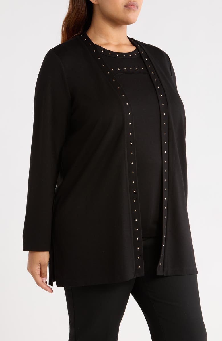 Anne Klein Studded Open Front Cardigan, Alternate, color, Anne Black