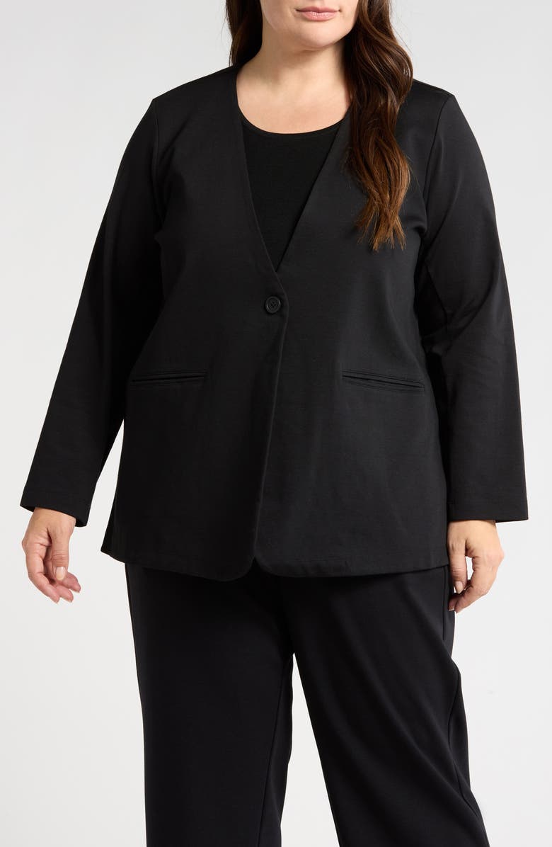 Eileen Fisher V-Neck Organic Cotton Blend Ponte Jacket, Main, color, 