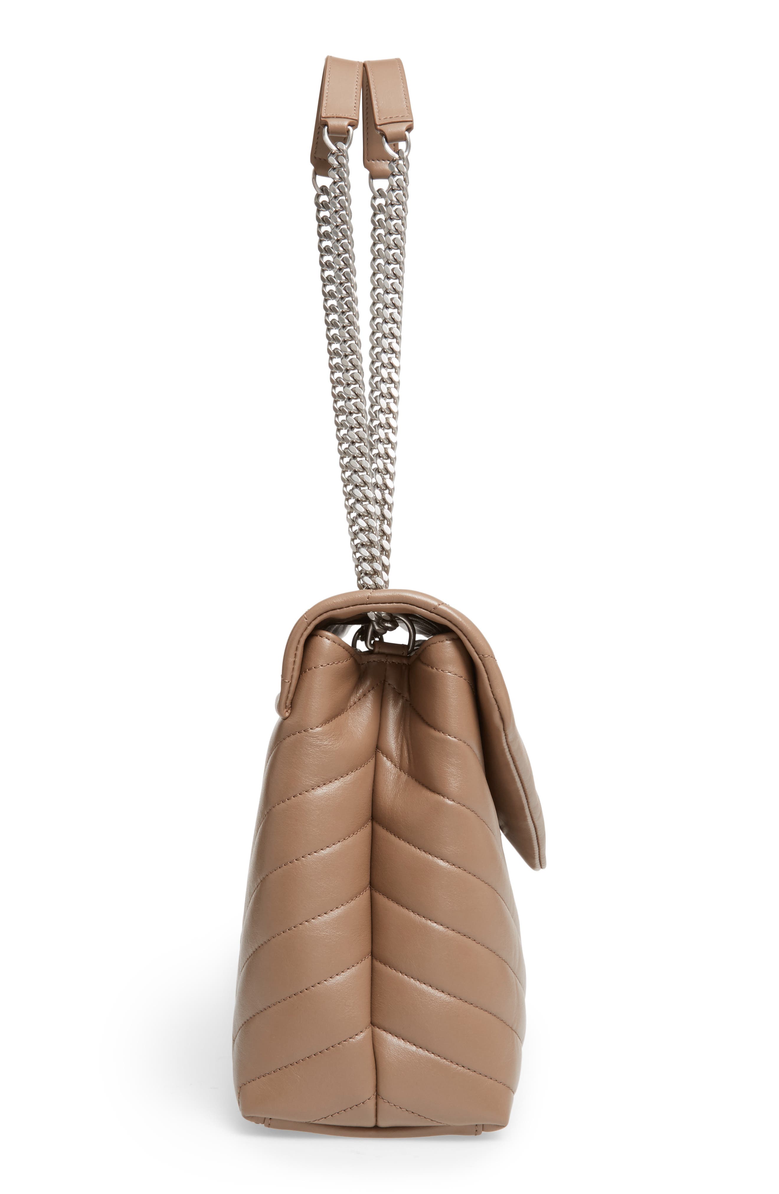 Saint Laurent Medium LouLou Calfskin Leather Shoulder Bag, Alternate, color, Desert Storm/ Dark Storm