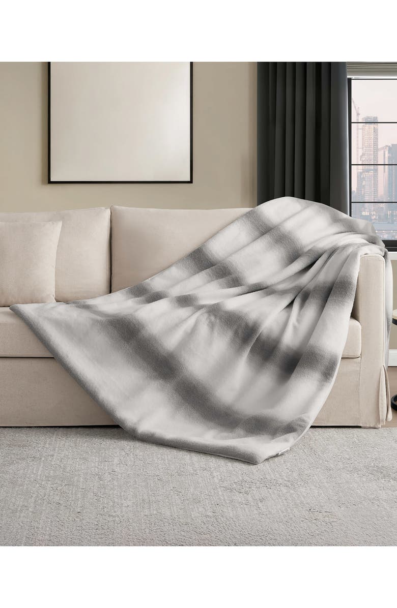 Nine West Stripe Faux Fur Blanket, Alternate, color, Ombre Stripe Gray