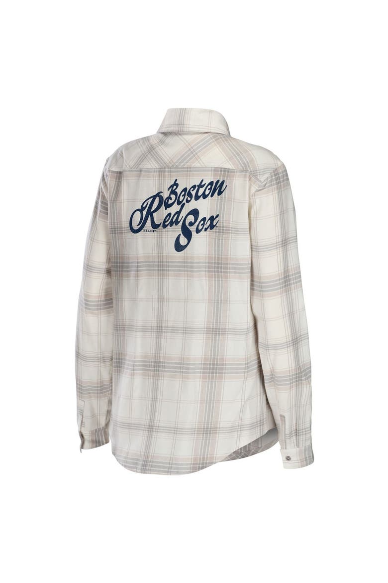 Women's WEAR by Erin Andrews Gray/Cream Boston Red Sox Flannel Button-Up Shirt, Alternate, color, Gray