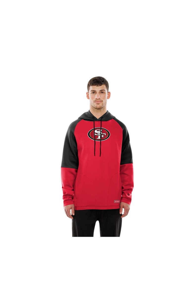 Men's New Era  Scarlet San Francisco 49ers Combine Authentic Color Block Raglan Pullover Hoodie, Alternate, color, Scarlet