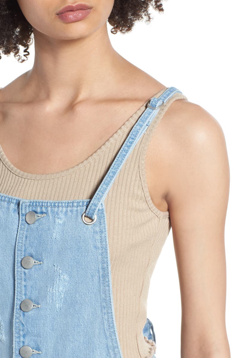 Tinsel Denim Short Overalls, Alternate, color, 