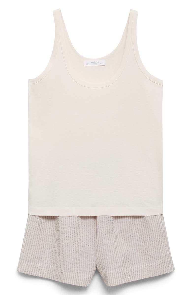 MANGO Two-Piece Stripe Short Pajamas, Main, color, Medium Brown