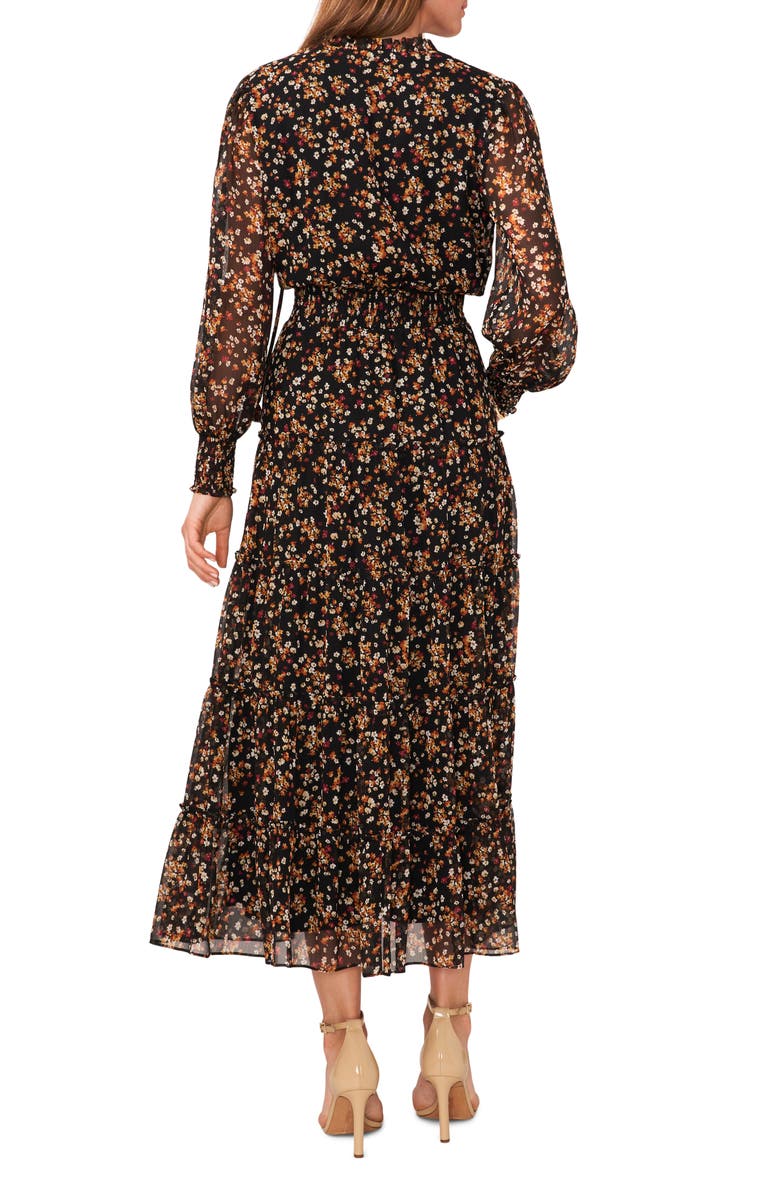 Chaus Floral Long Sleeve Tiered Maxi Dress, Alternate, color, Black Mango