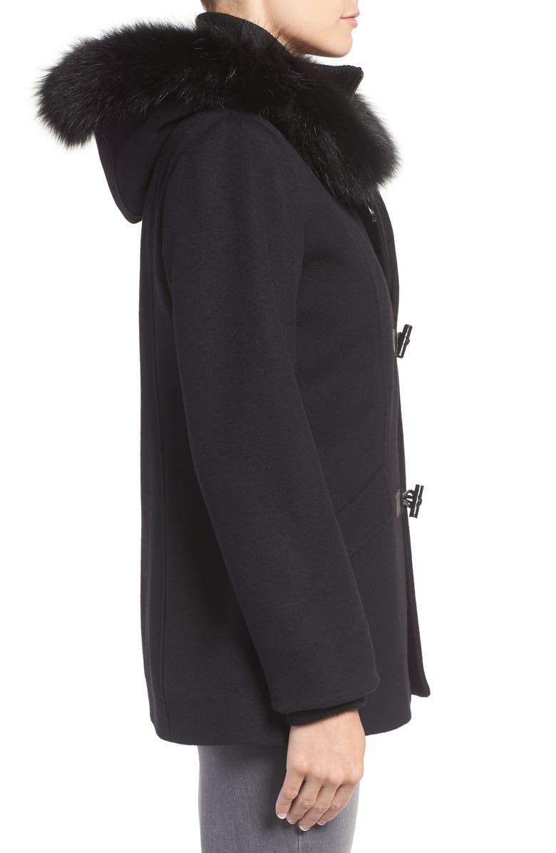 George Simonton Wool Blend Duffle Coat with Genuine Fox Fur Trim, Alternate, color,