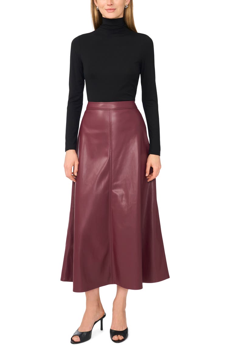 Faux Leather A-Line Maxi Skirt, Alternate, color, CRISP MERLOT