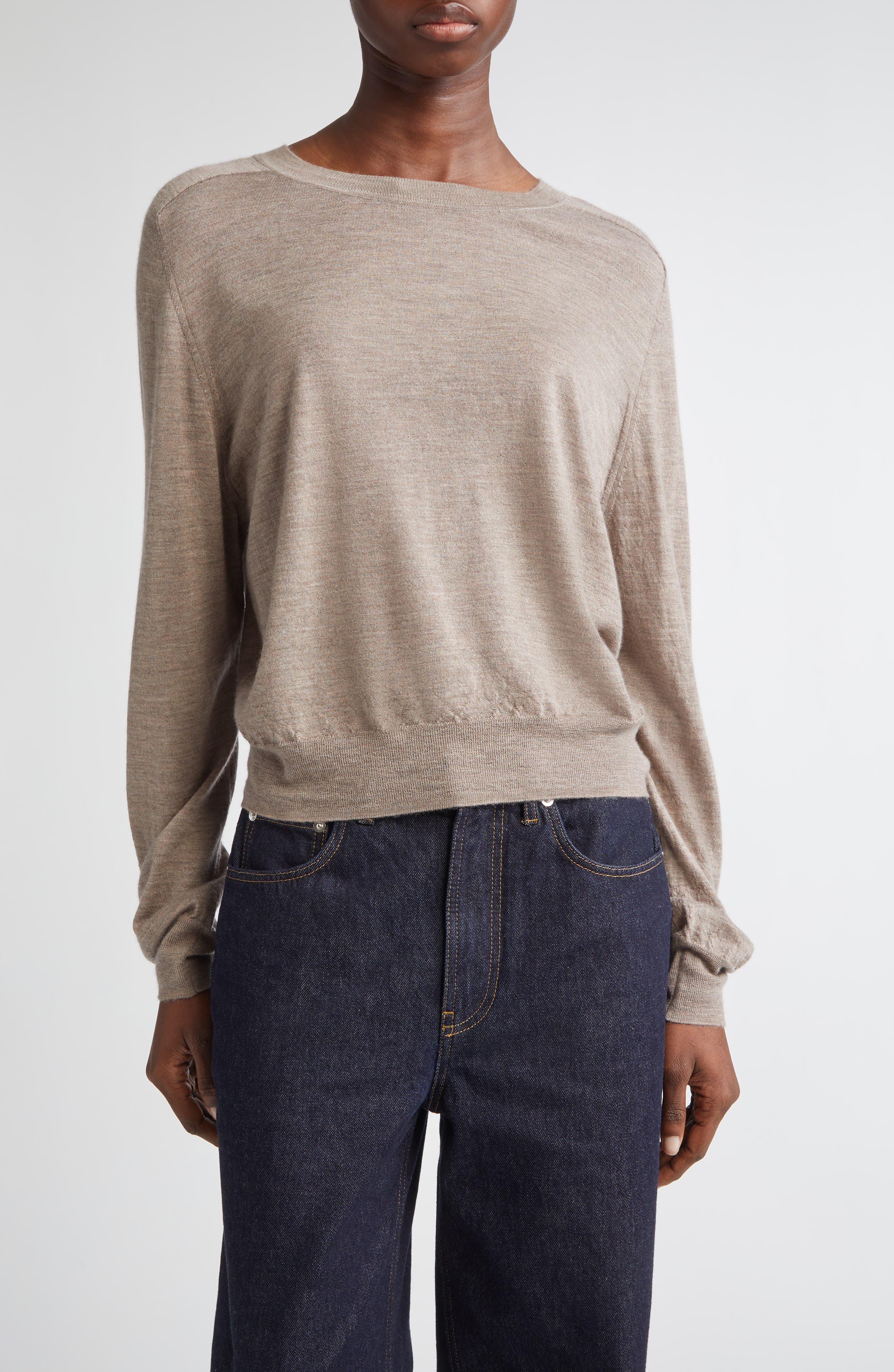 LOULOU DE SAISON Angus Cashmere Crewneck Sweater in Taupe Melange 