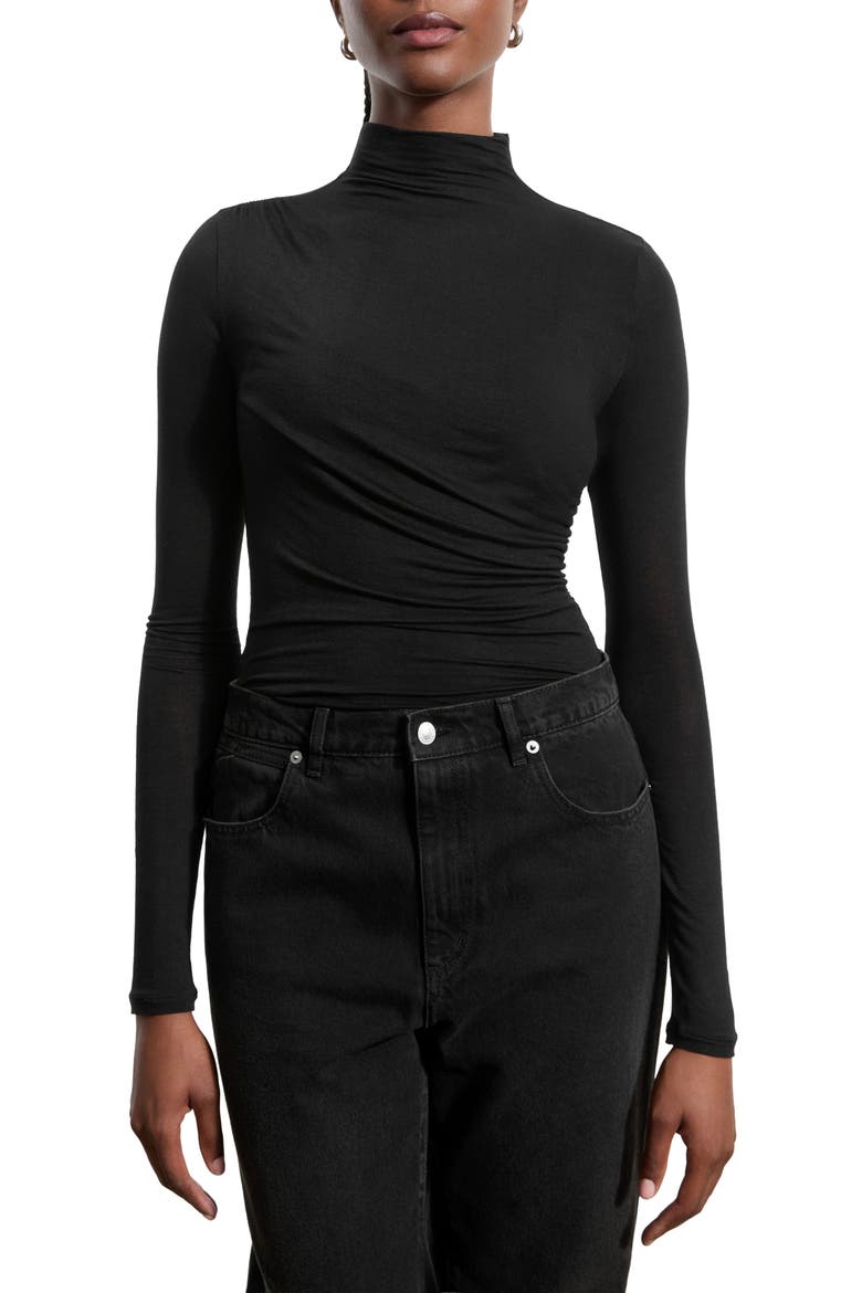 Orchard Ruched Mock Neck Top, Main, color, BLACK