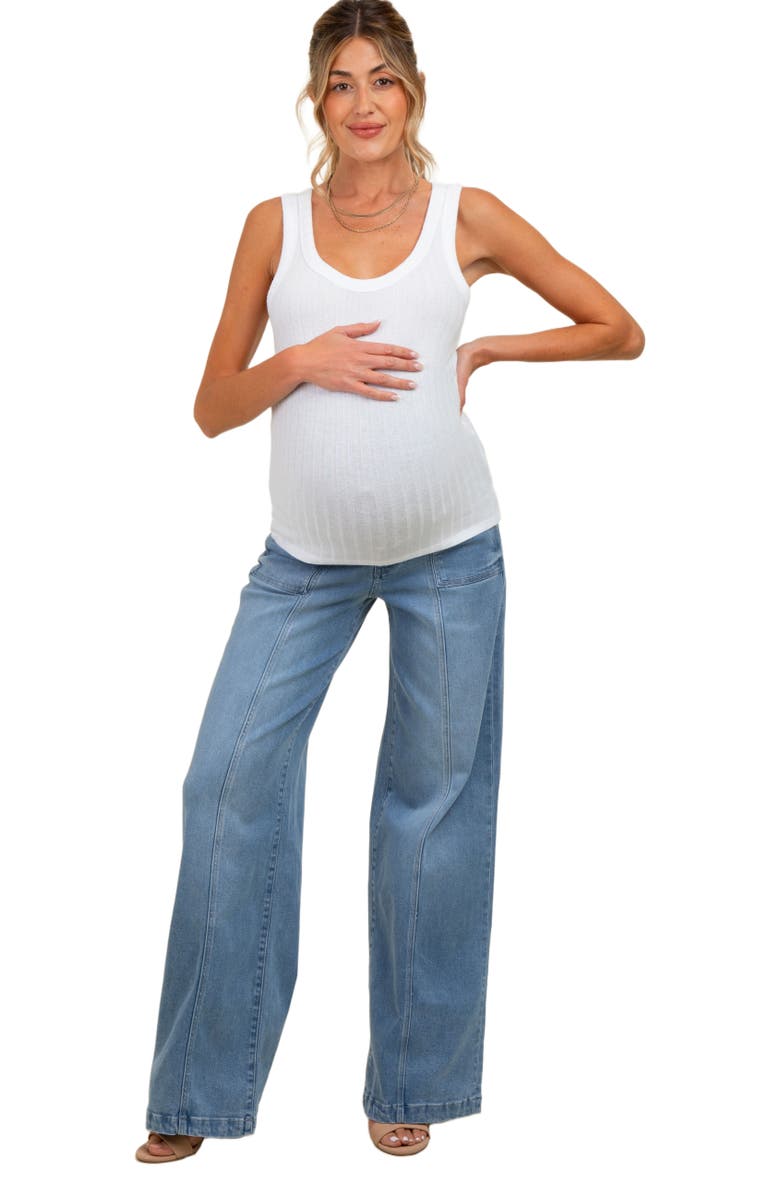 PinkBlush Front Seam Super Wide Leg Maternity Jeans, Main, color, Blue