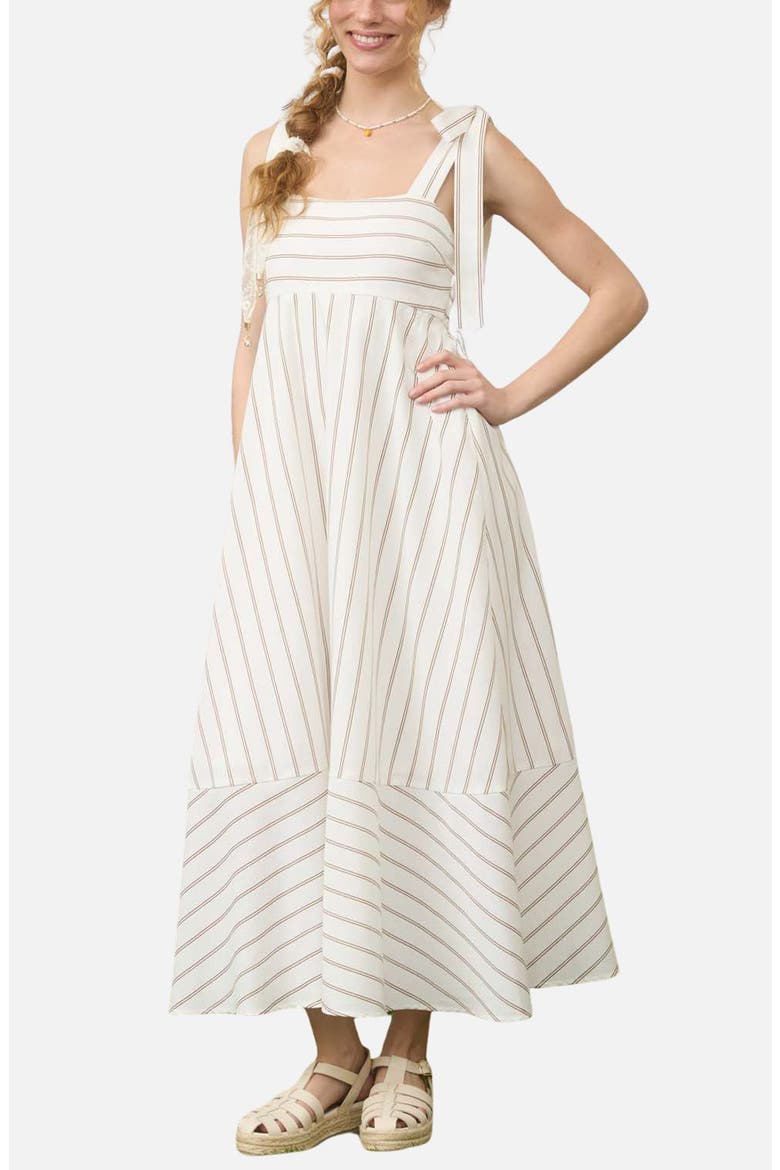 Stripe Empire Waist Sundress, Alternate, color, WHITE/ BROWN