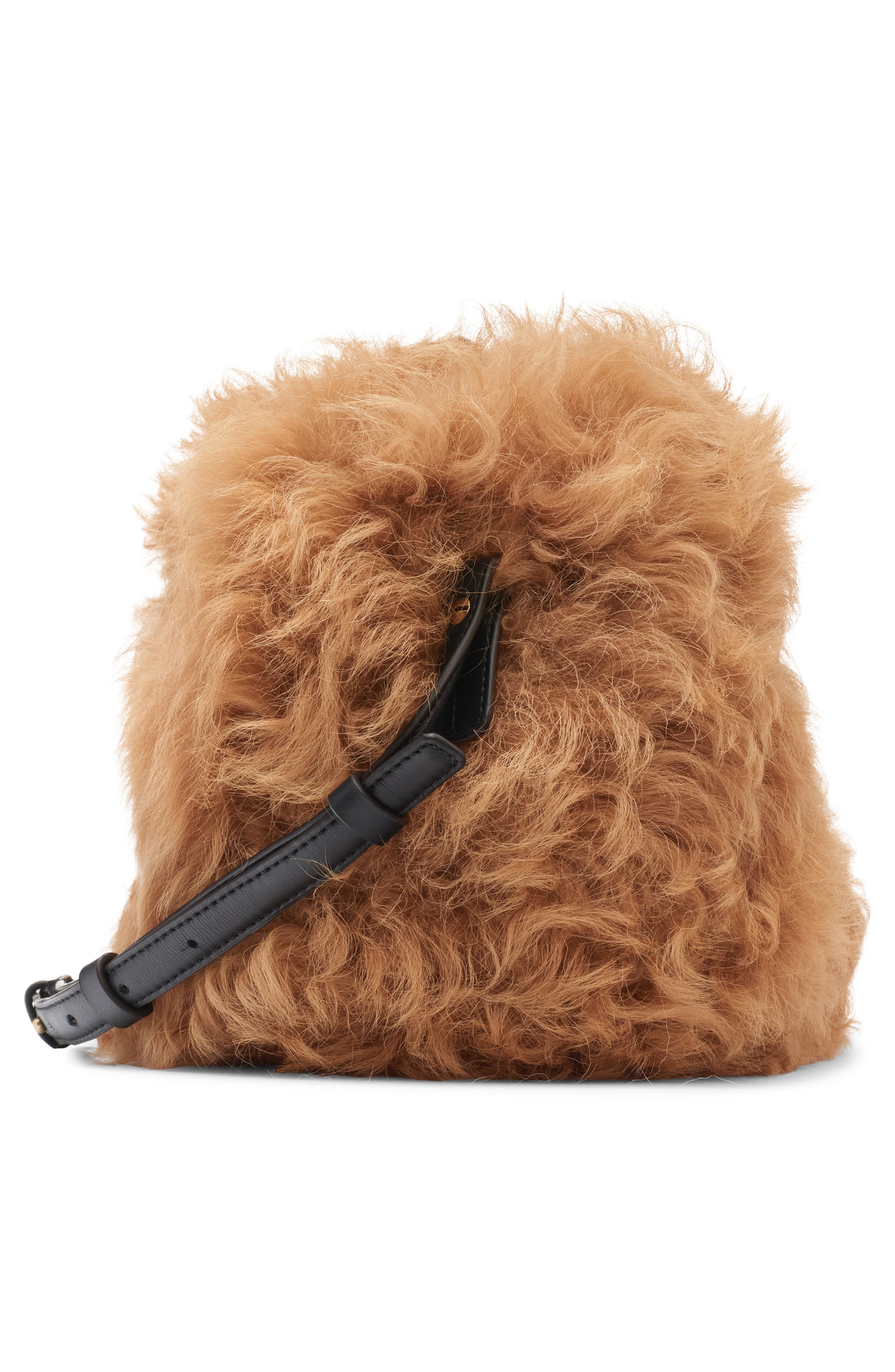 Moncler Micro Caradoc Genuine Shearling Crossbody Bag, Alternate, color, Brown