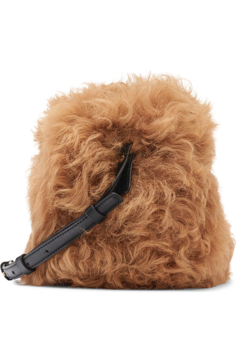 Moncler Micro Caradoc Genuine Shearling Crossbody Bag, Alternate, color, Brown