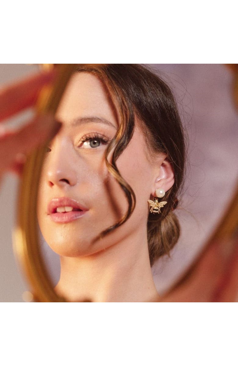 Bill Skinner Studio Bejewelled Pearl Bee Earrings, Alternate, color, Bee