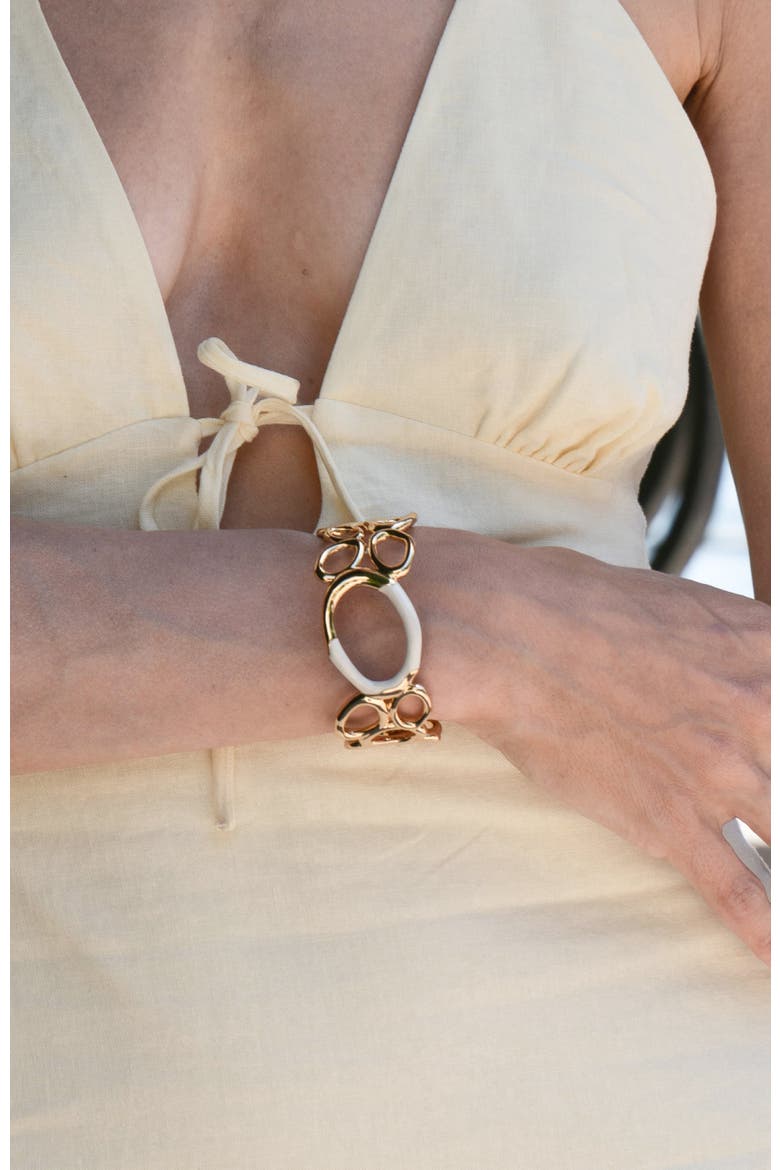 Time Ripples Round Bangle, Alternate, color, White & Gold