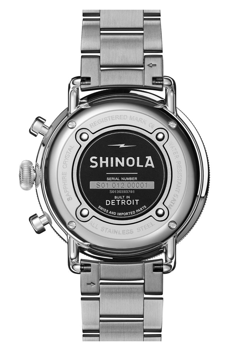 Shinola The Canfield Chronograph Bracelet Watch, 43mm, Alternate, color, Midnight Blue/ Silver