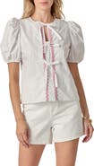 English Factory Rickrack Trim Tie Front Cotton Top