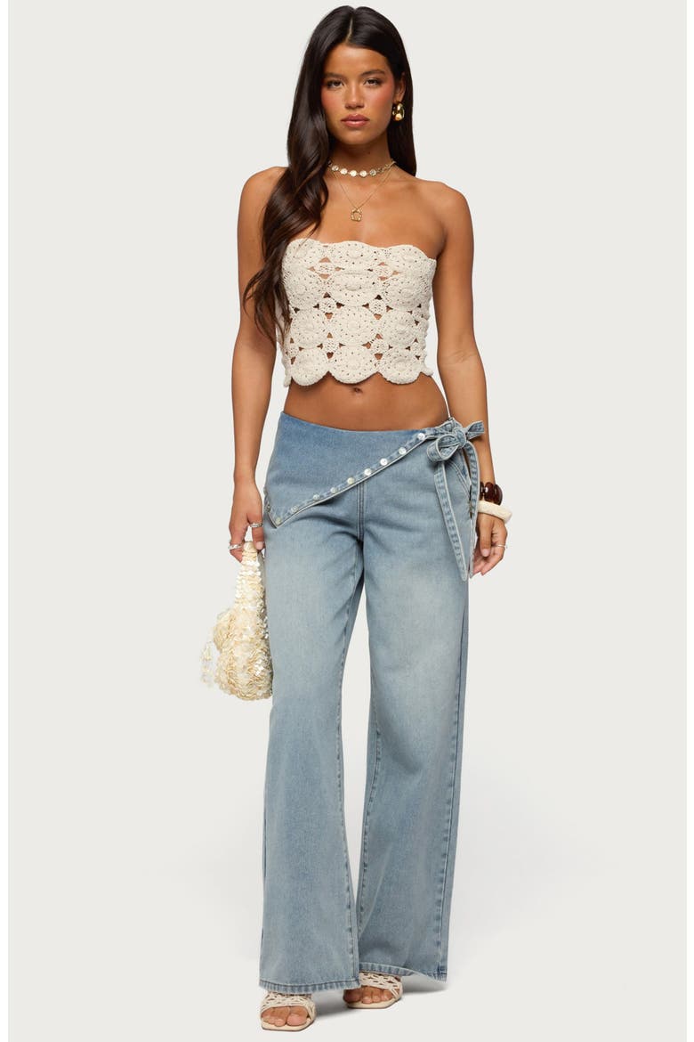 Stud Foldover Wide Leg Jeans, Alternate, color, LIGHT-BLUE