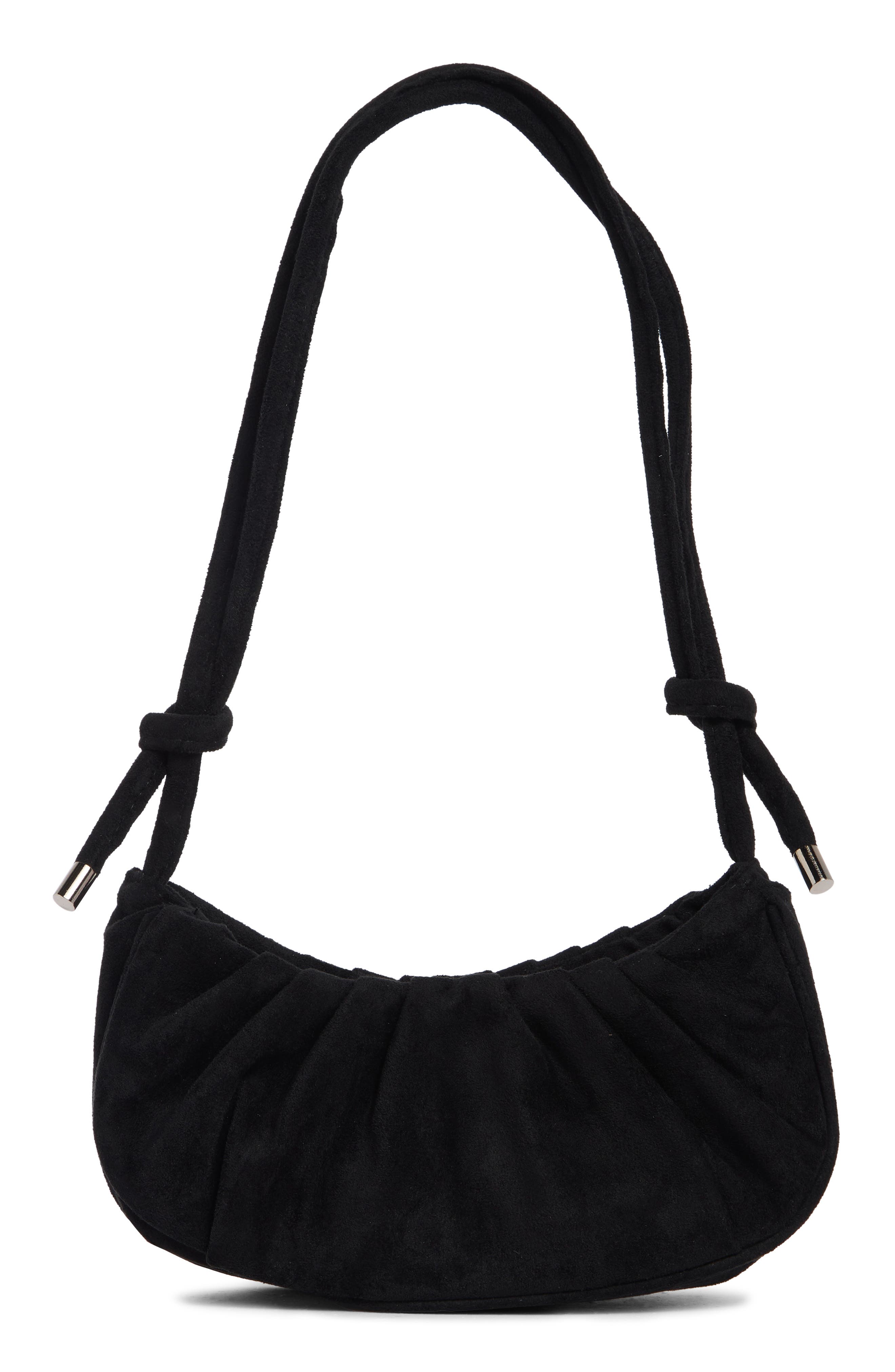 Faux Suede Shoulder Bag, Main, color, BLACK