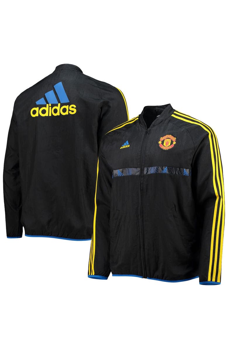 adidas Men's adidas Black Manchester United Icons Woven Full-Zip Jacket, Main, color, 