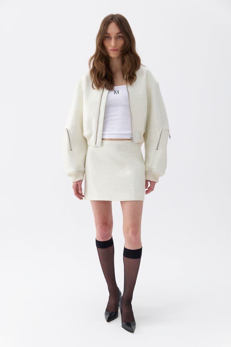Faux Leather Mini Skirt, Main, color, Ivory