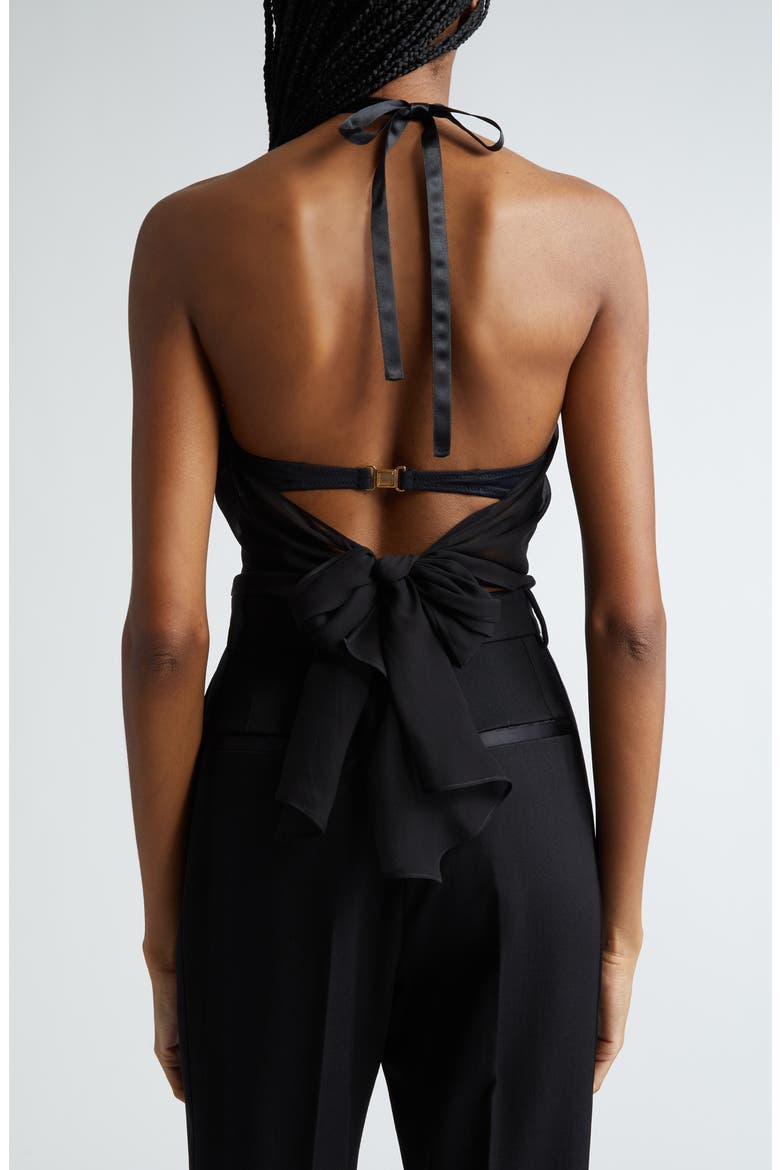 Rosette Silk Blend Chiffon Halter Top, Alternate, color, NERO