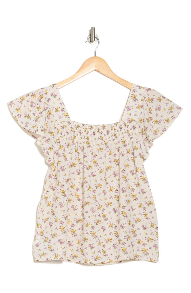 Lucky Brand Floral Smocked Top, Alternate, color, Cream Multi