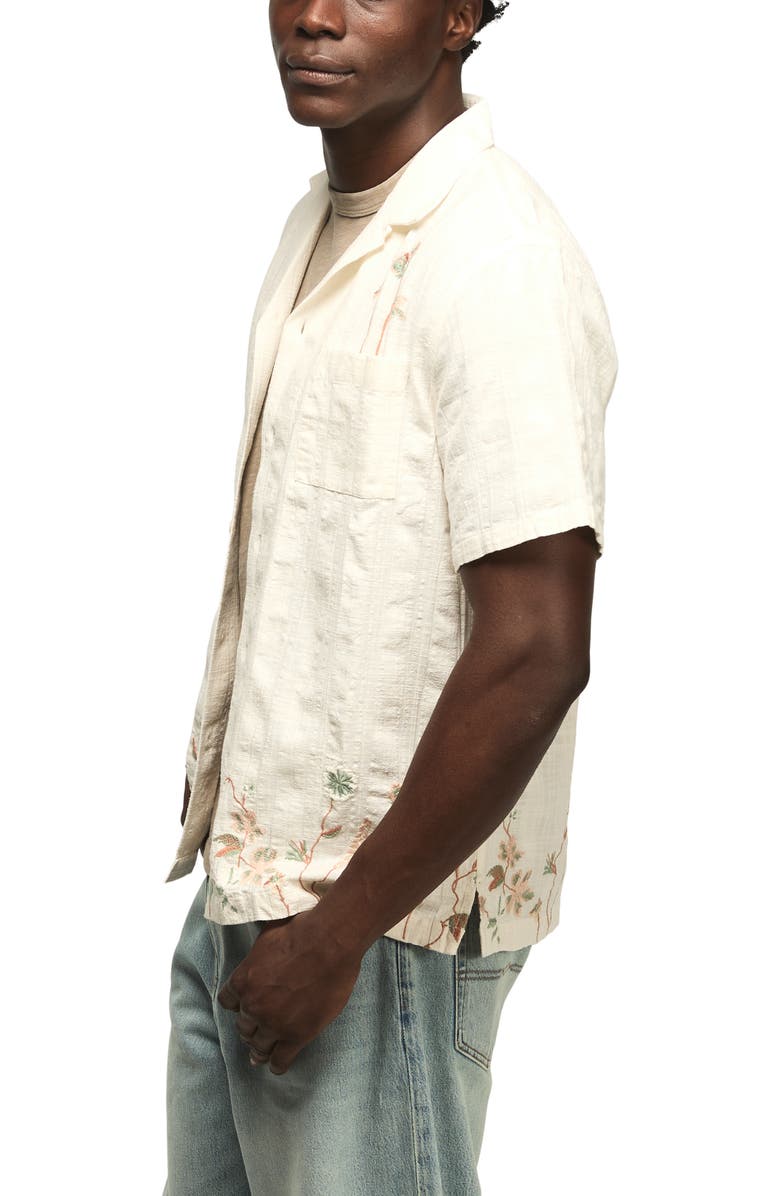 Lucky Brand Embroidered Cotton Camp Shirt, Alternate, color, Cream Multi