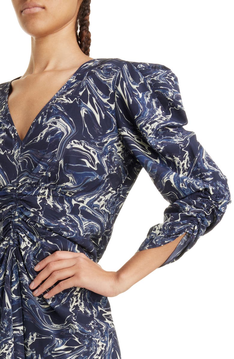 Isabel Marant Albini Marble Print Ruched Silk Dress, Alternate, color, 