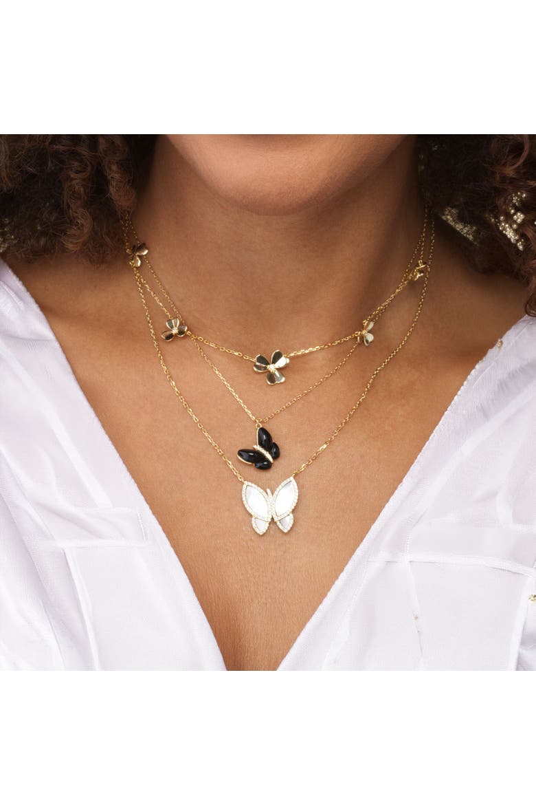 Clover Petal CZ Station Necklace, Alternate, color, Gold Plated Sterling Silver