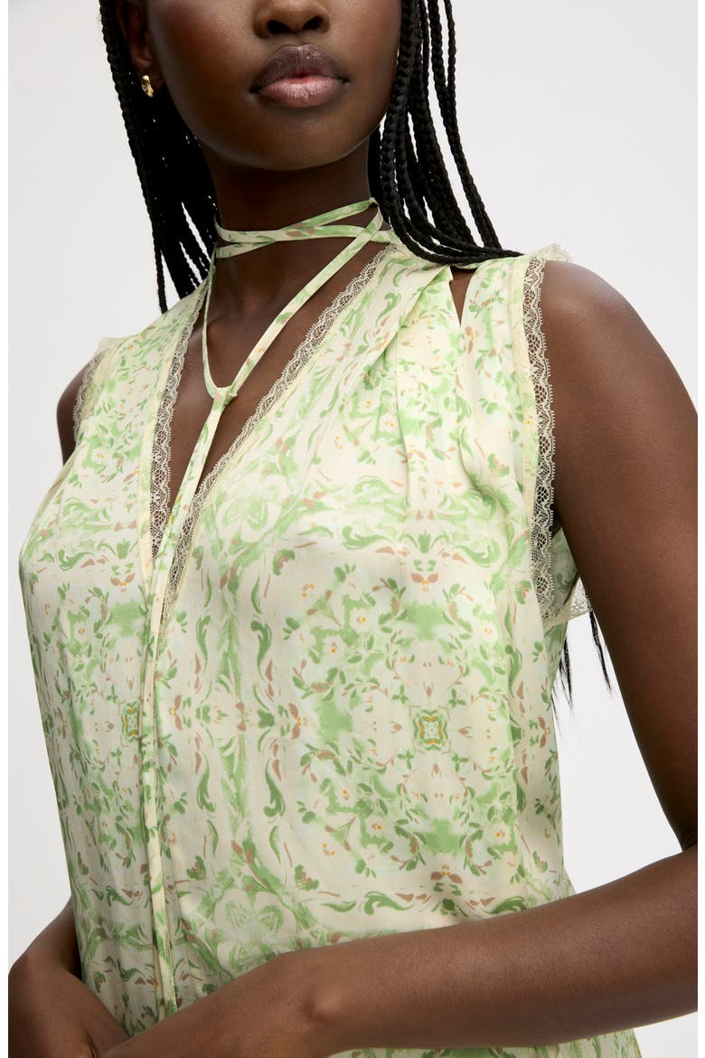Floral Lace Trim Tie Neck Top, Alternate, color, WILLOW GEO FLORAL SCARF