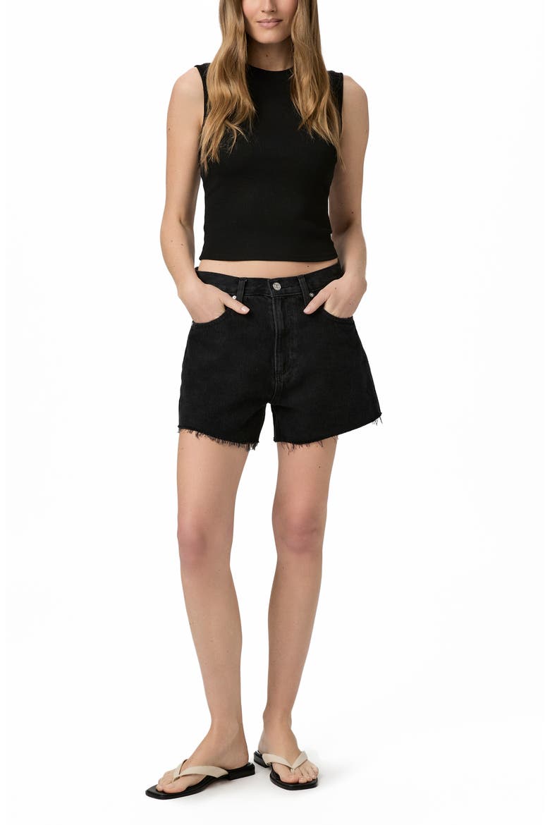 Archie Raw Hem High Waist Denim Shorts, Alternate, color, BLACK DOVE