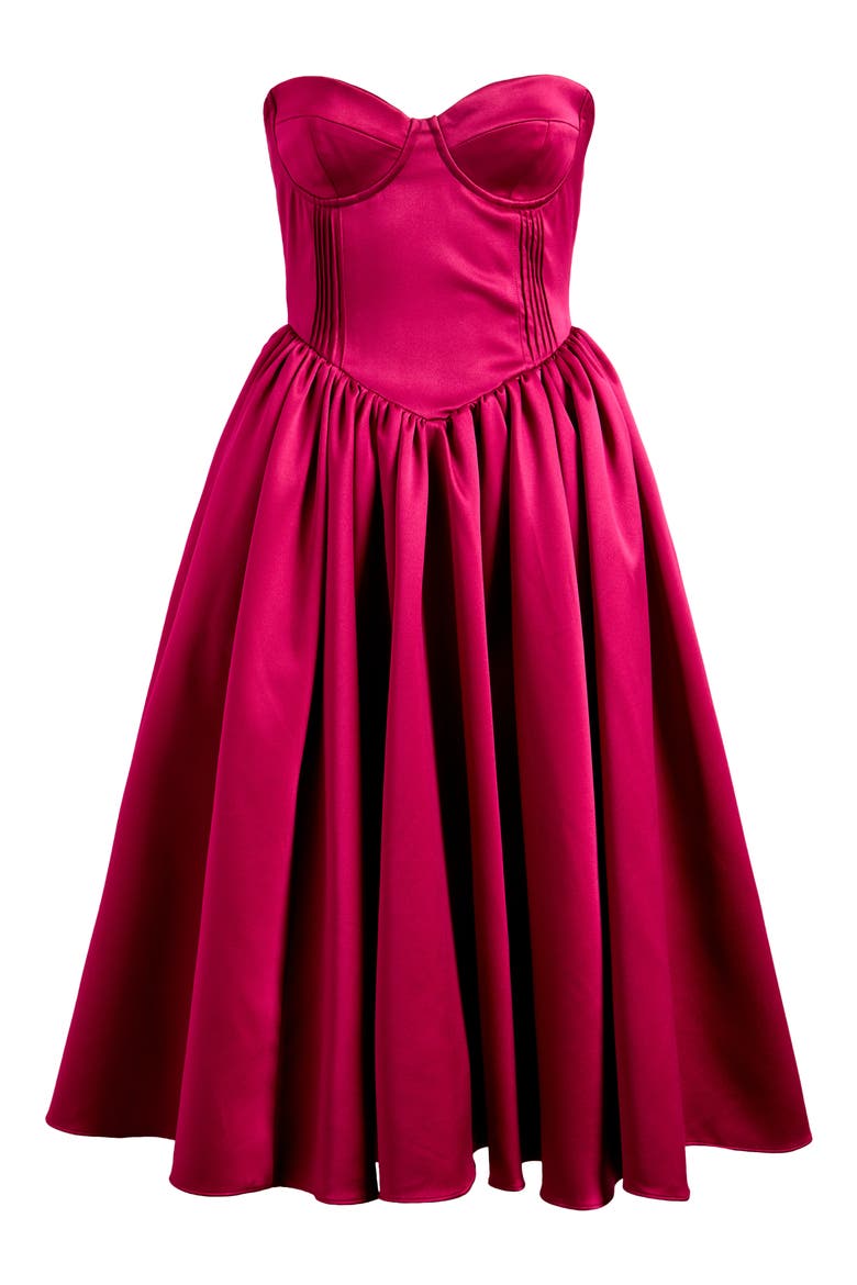 Coco Strapless Corset Midi Dress, Alternate, color, BEET RED