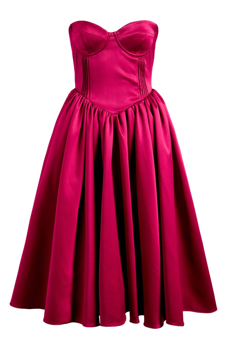 HOUSE OF CB Coco Strapless Corset Midi Dress, Alternate, color, Beet Red