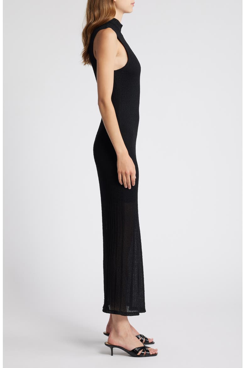 Mock Neck Mesh Maxi Dress, Alternate, color, BLACK