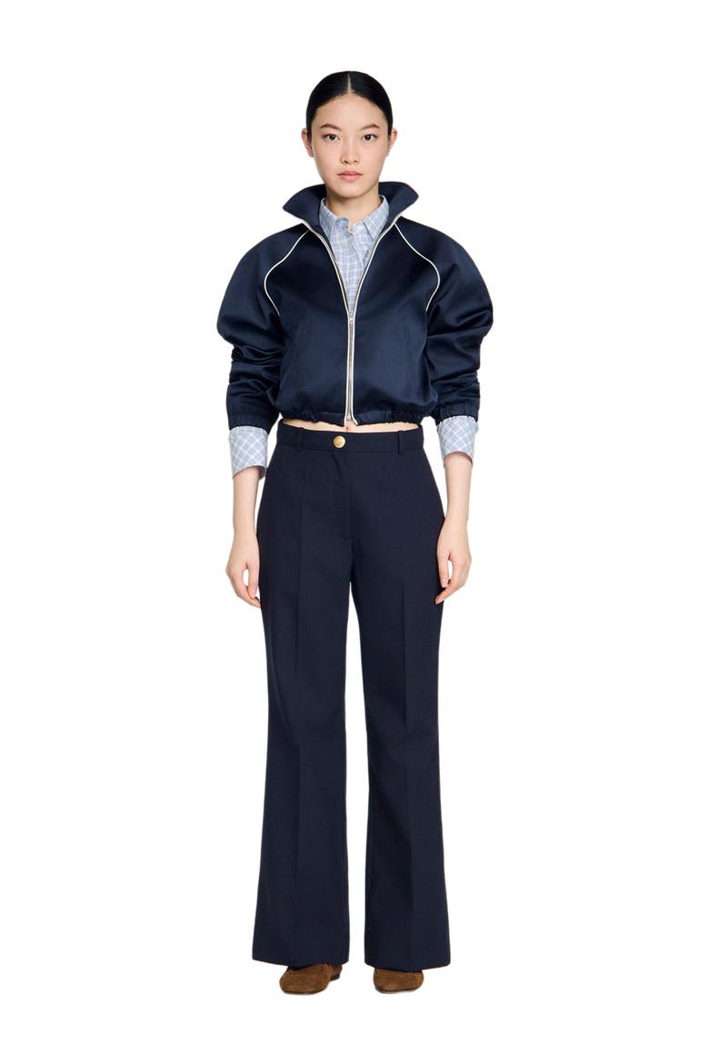 Wide-leg wool trousers, Main, color, Navy blue