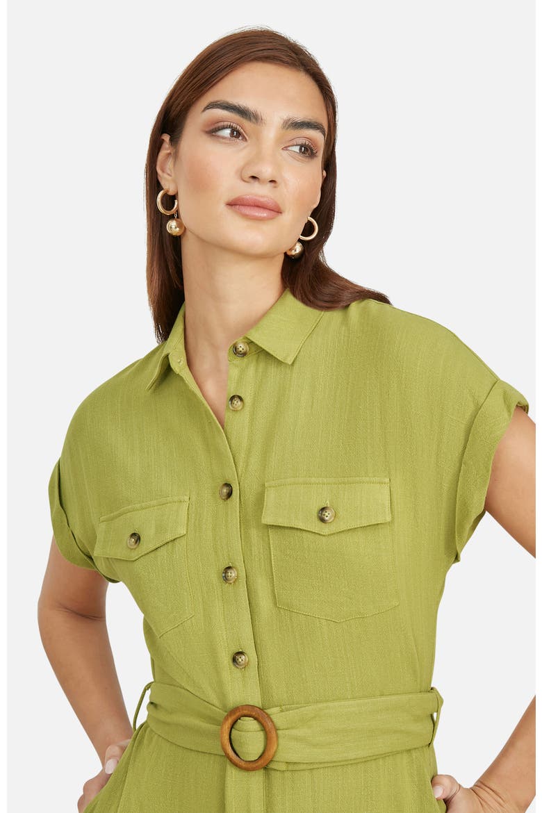 Linen Look Midi Shirt Dress, Alternate, color, Lime Green