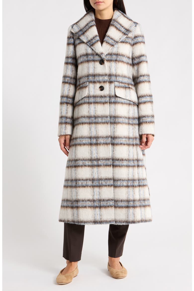 Plaid Wing Collar Coat, Main, color, IVORY BLUE PLAID