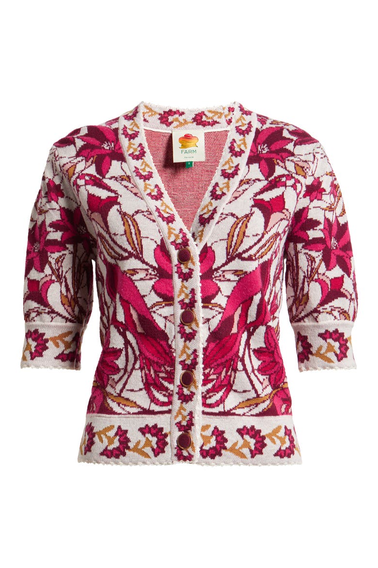 Stained Glass Print Button-Up Cardigan, Alternate, color, STAINED GLASS RED