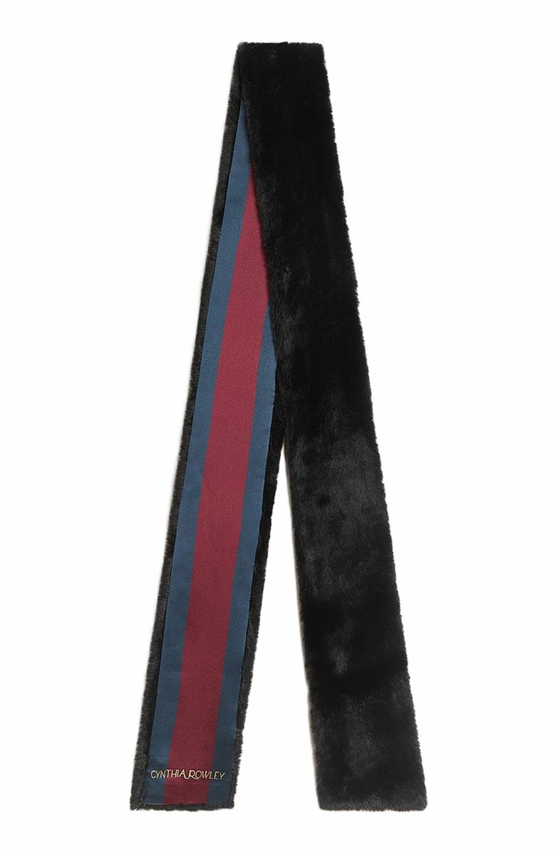 Cynthia Rowley Out East Faux Fur Silk Scarf, Main, color, Black