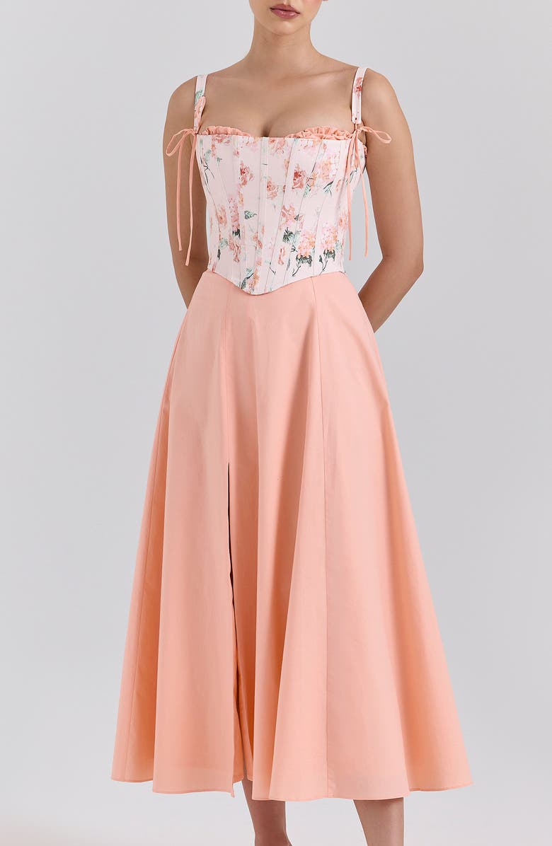 HOUSE OF CB Sade Gathered Corset Cocktail Dress, Alternate, color, Tropical Peach