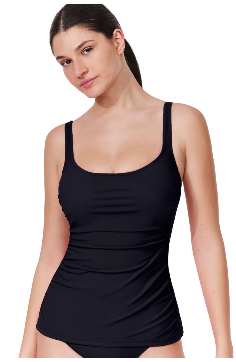 Profile by Gottex Tutti Frutti D-Cup Scoop Neck Tankini Top, Main, color, Black