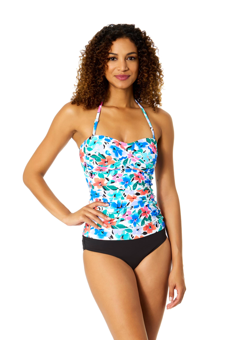 Women's Printed Twist Front Bandeaukini Swim Top, Alternate, color, Fiore