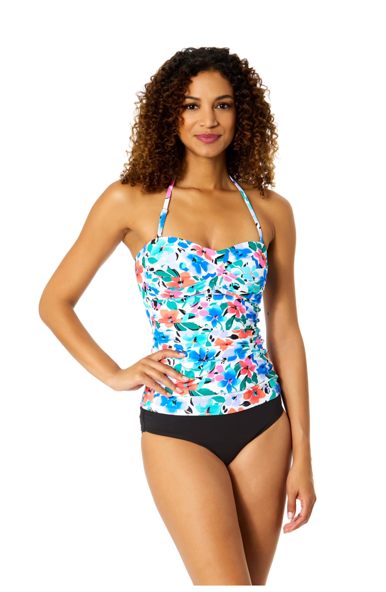 Anne Cole Women
s Printed Twist Front Bandeaukini Swim Top, Alternate, color, Fiore