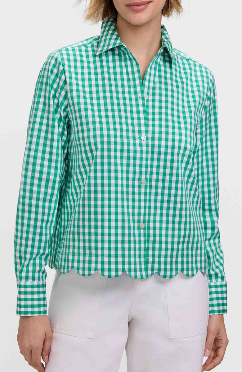 Foxcroft Scarlett Gingham Scallop Hem Button-Up Shirt, Main, color, 